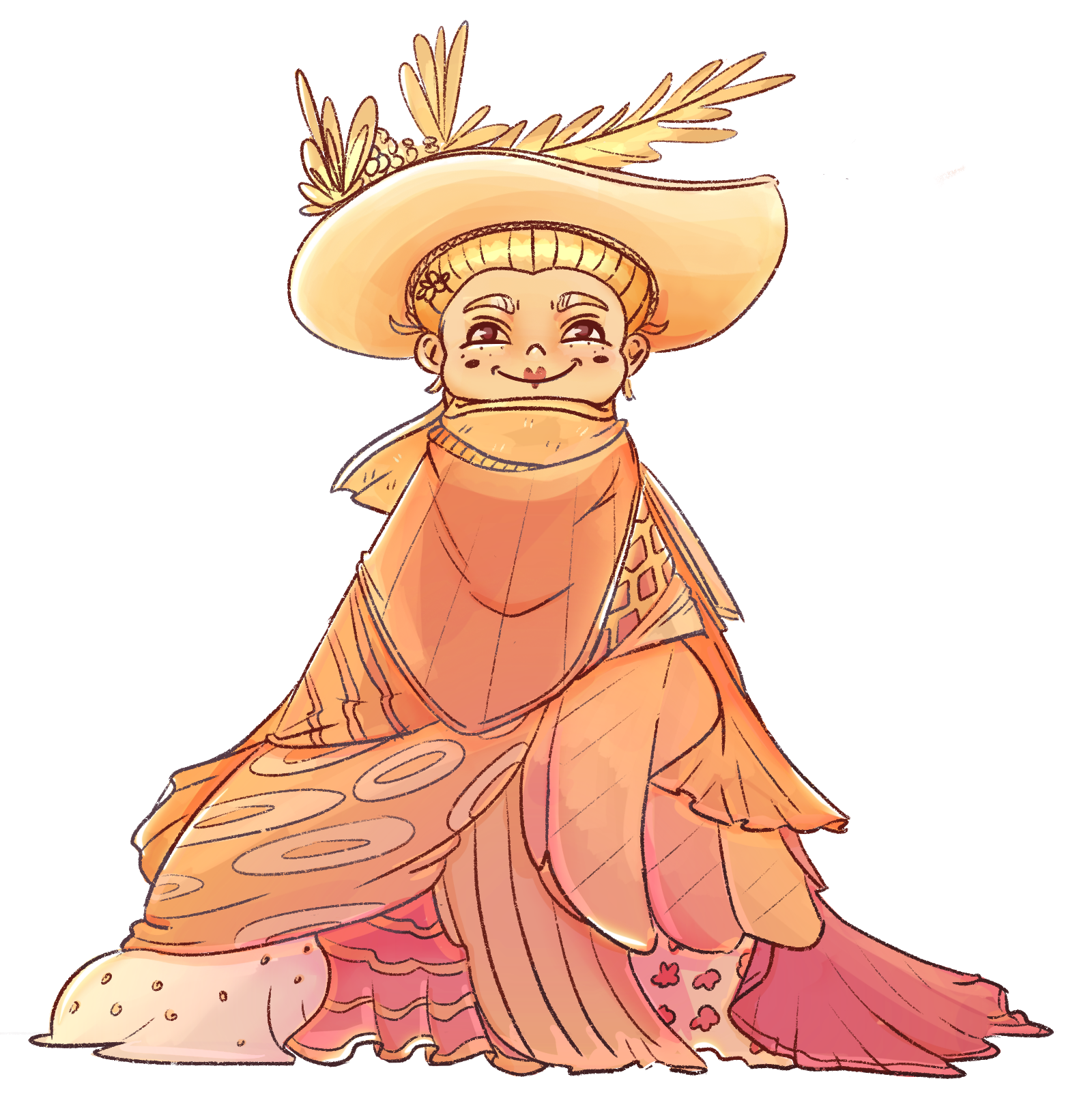 Digital Drawing of a happy little girl stuck in a pile of fabrics. 